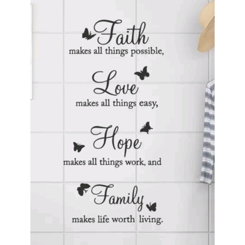Wall Decal Wall Art Writing Faith Love Family Hope
